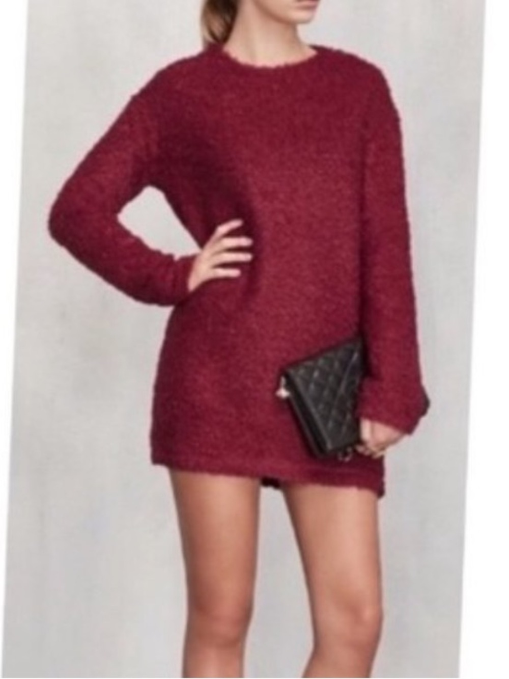Reformation Deep Red Boucle Sweater Dress Size XS